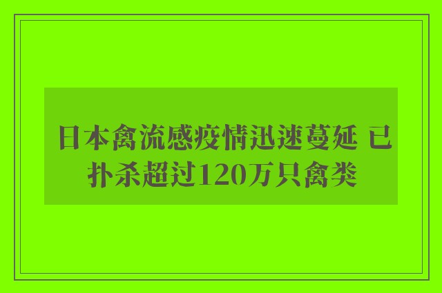 日本禽流感疫情迅速蔓延 已扑杀超过120万只禽类