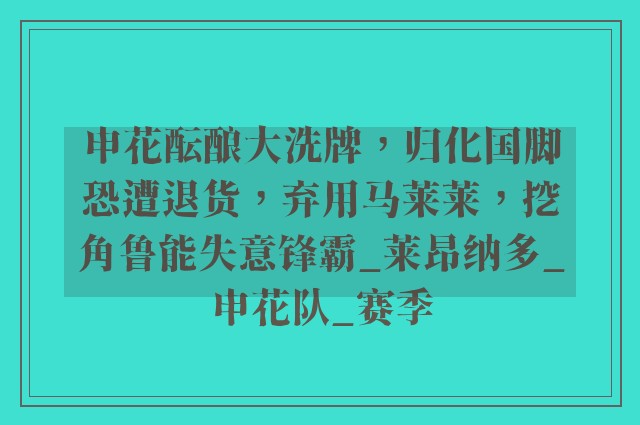 申花酝酿大洗牌，归化国脚恐遭退货，弃用马莱莱，挖角鲁能失意锋霸_莱昂纳多_申花队_赛季