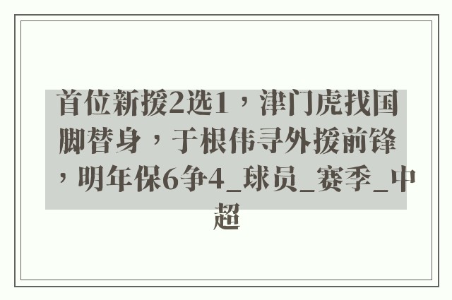 首位新援2选1，津门虎找国脚替身，于根伟寻外援前锋，明年保6争4_球员_赛季_中超