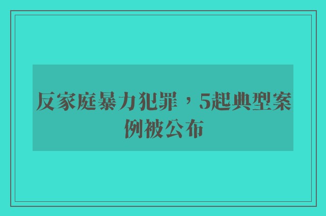 反家庭暴力犯罪，5起典型案例被公布