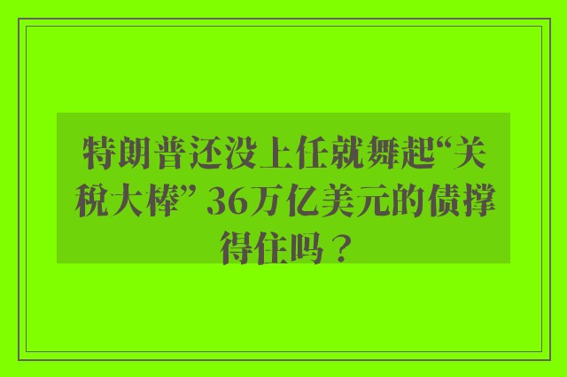 特朗普还没上任就舞起“关税大棒” 36万亿美元的债撑得住吗？